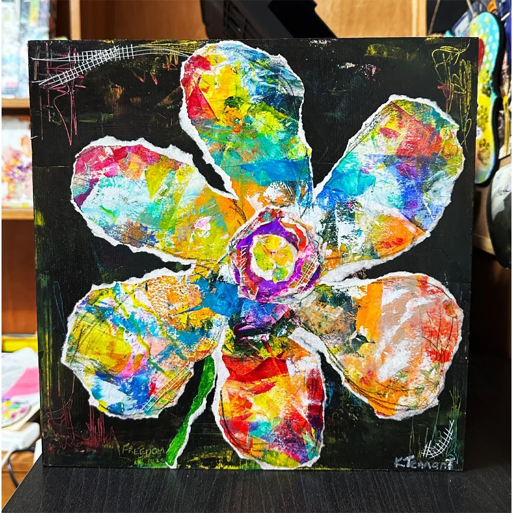 Torn Paper Floral Collage - Original Mixed Media Artwork